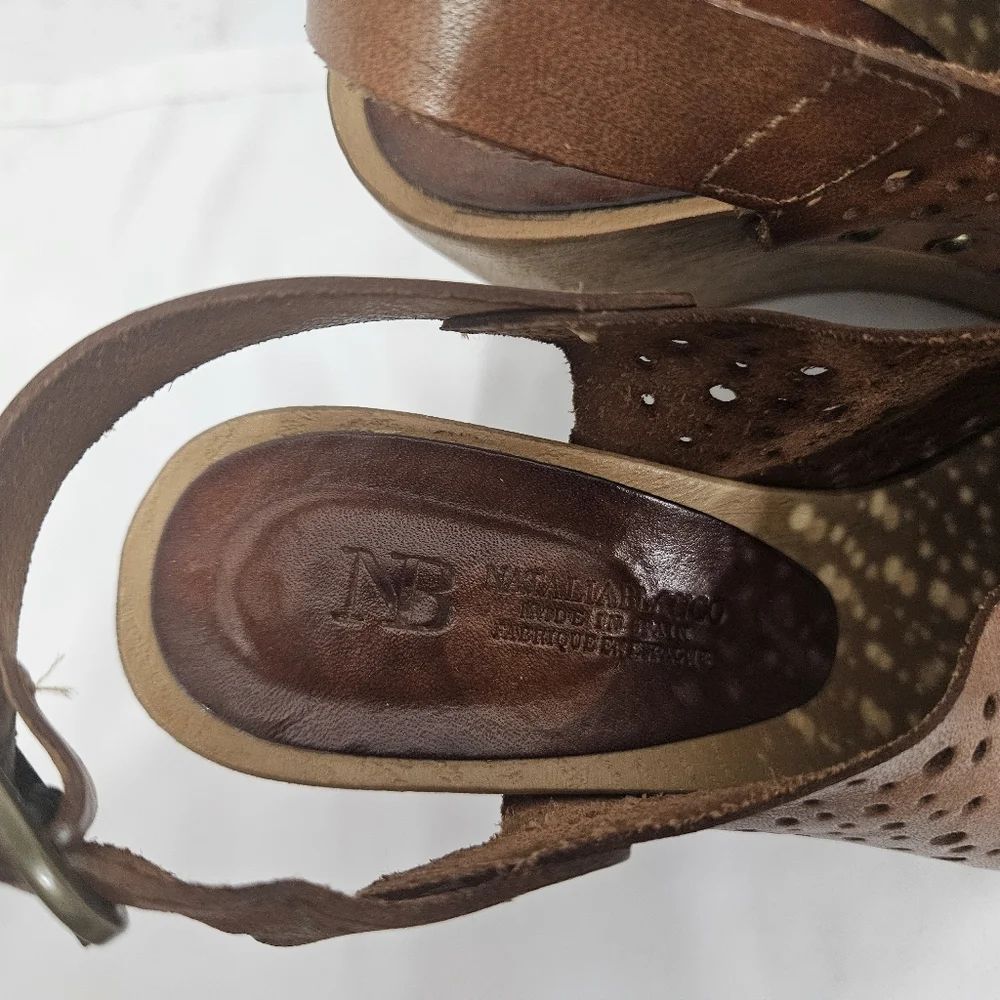 Natalia Blanco Brown Leather Wedge Shoes Womens Size 36